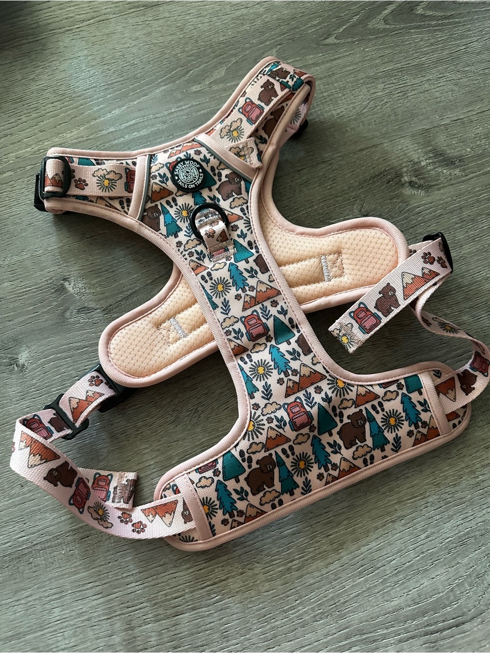 Padded  Outdoor-Print Dog Harness with Teal Accents size XL